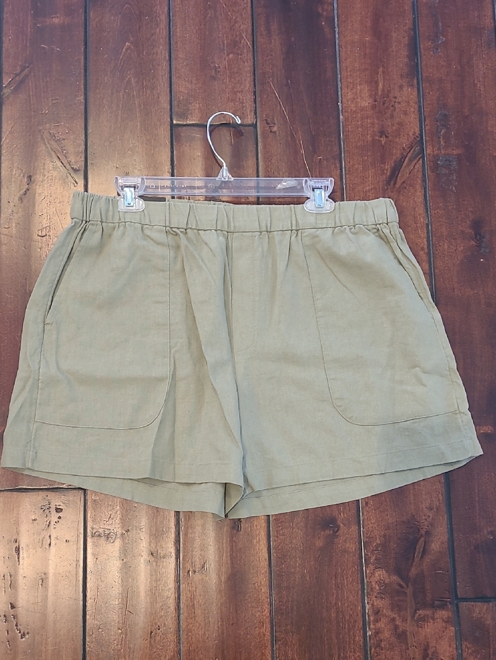 Banana Republic Light Olive Green Linen Blend Elastic Waist Shorts Size L NWT